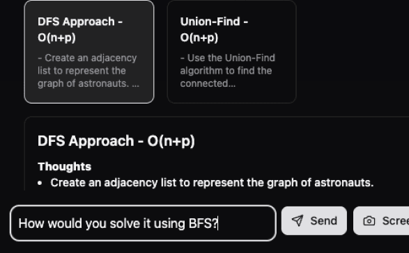 Multiple coding solutions displayed with chat interface for follow-up questions